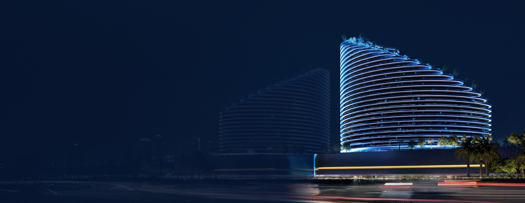 Binghatti Skyflame illuminated at night