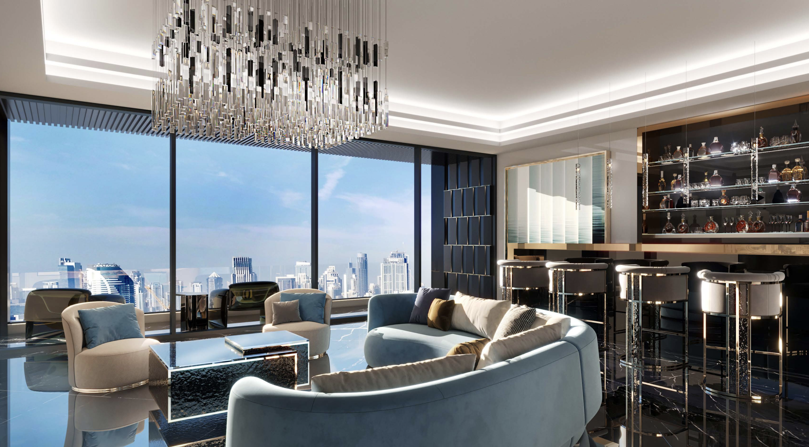 Sky bar and lounge with panoramic city views
