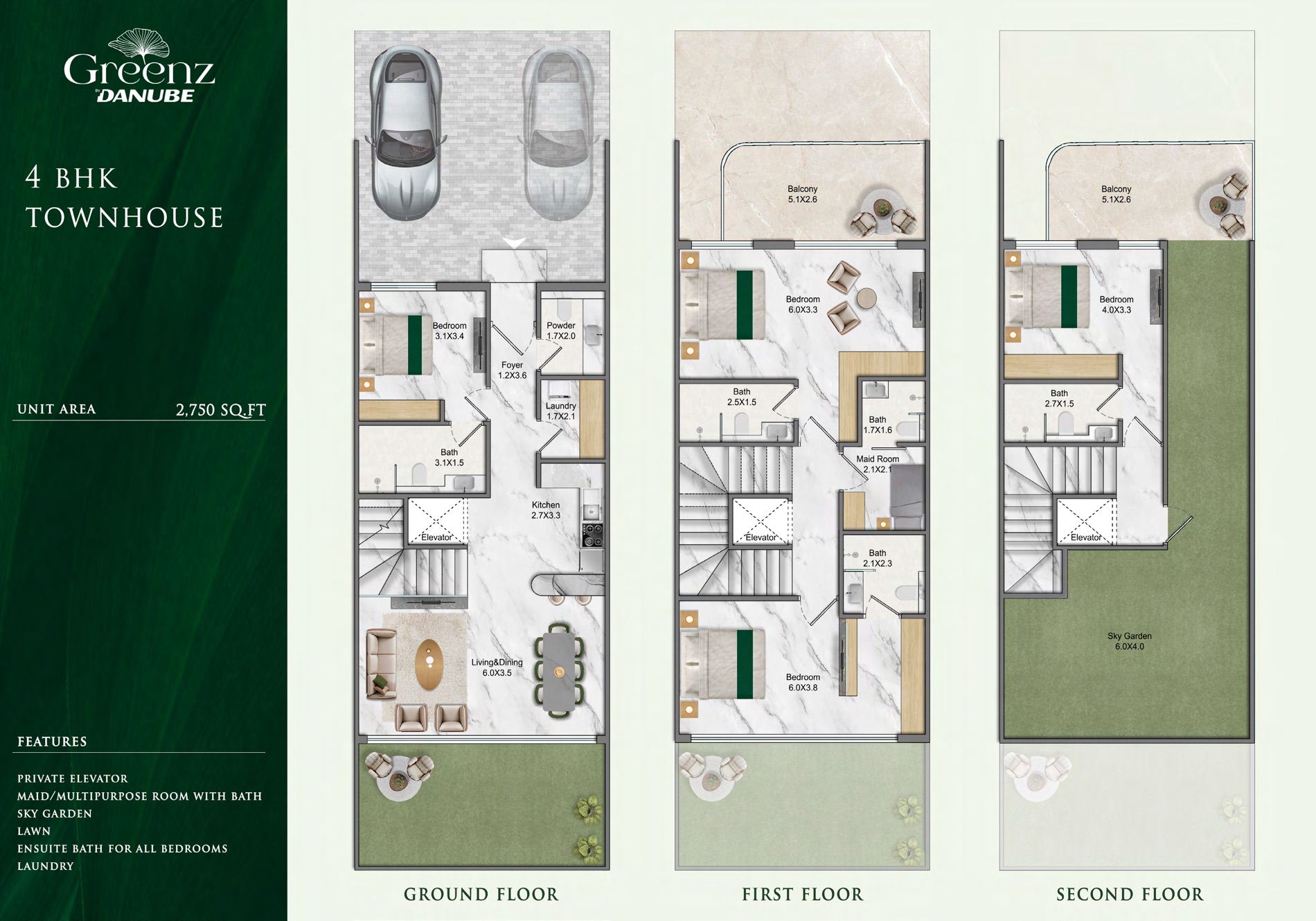 4 BHK Townhouse floor plan