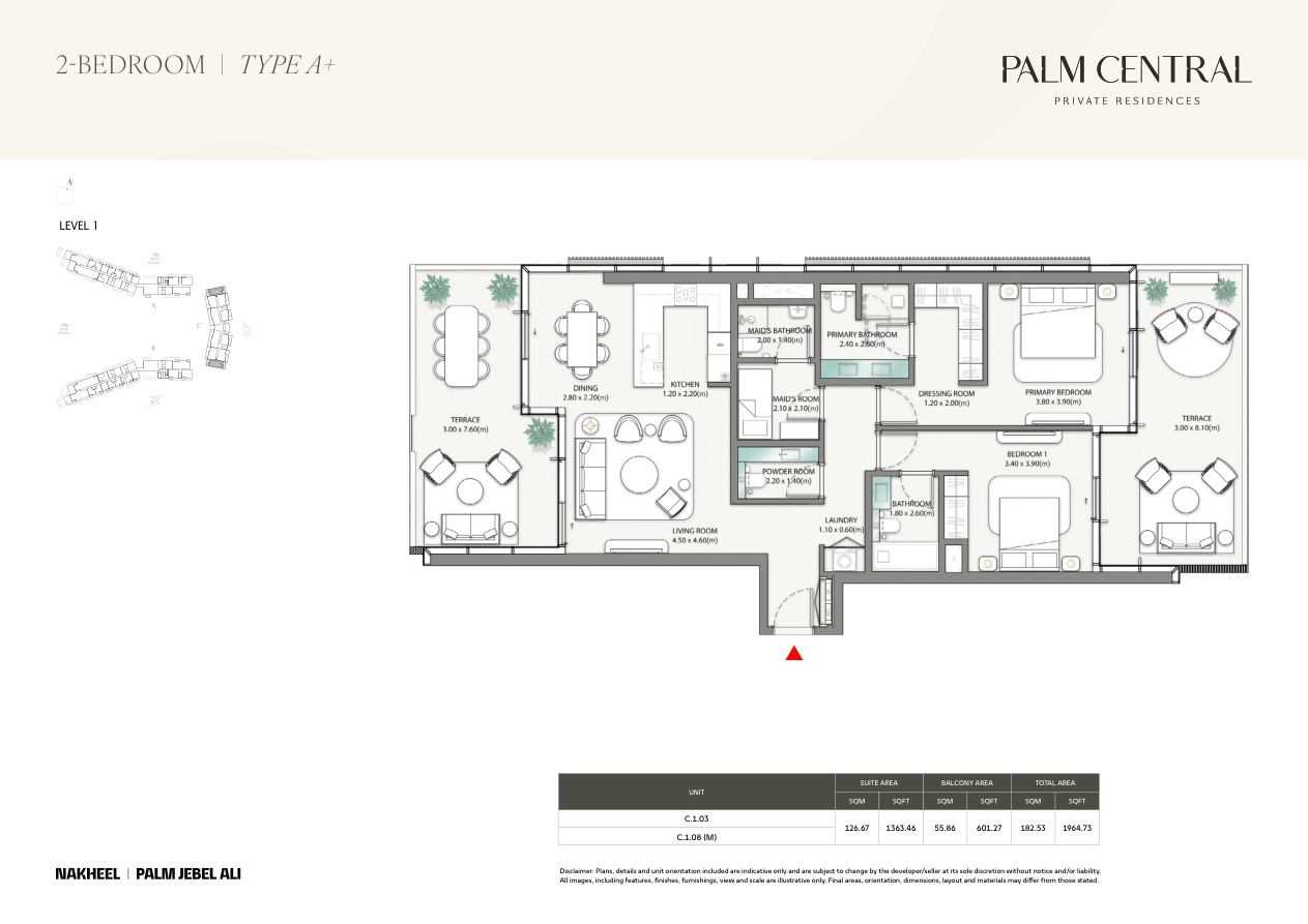 2-Bedroom floor plan — Palm Central Private Residences