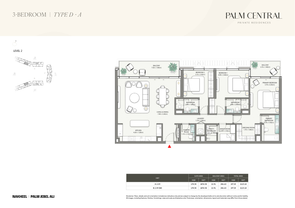 3-Bedroom floor plan — Palm Central Private Residences
