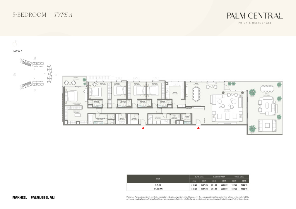 5-Bedroom floor plan — Palm Central Private Residences