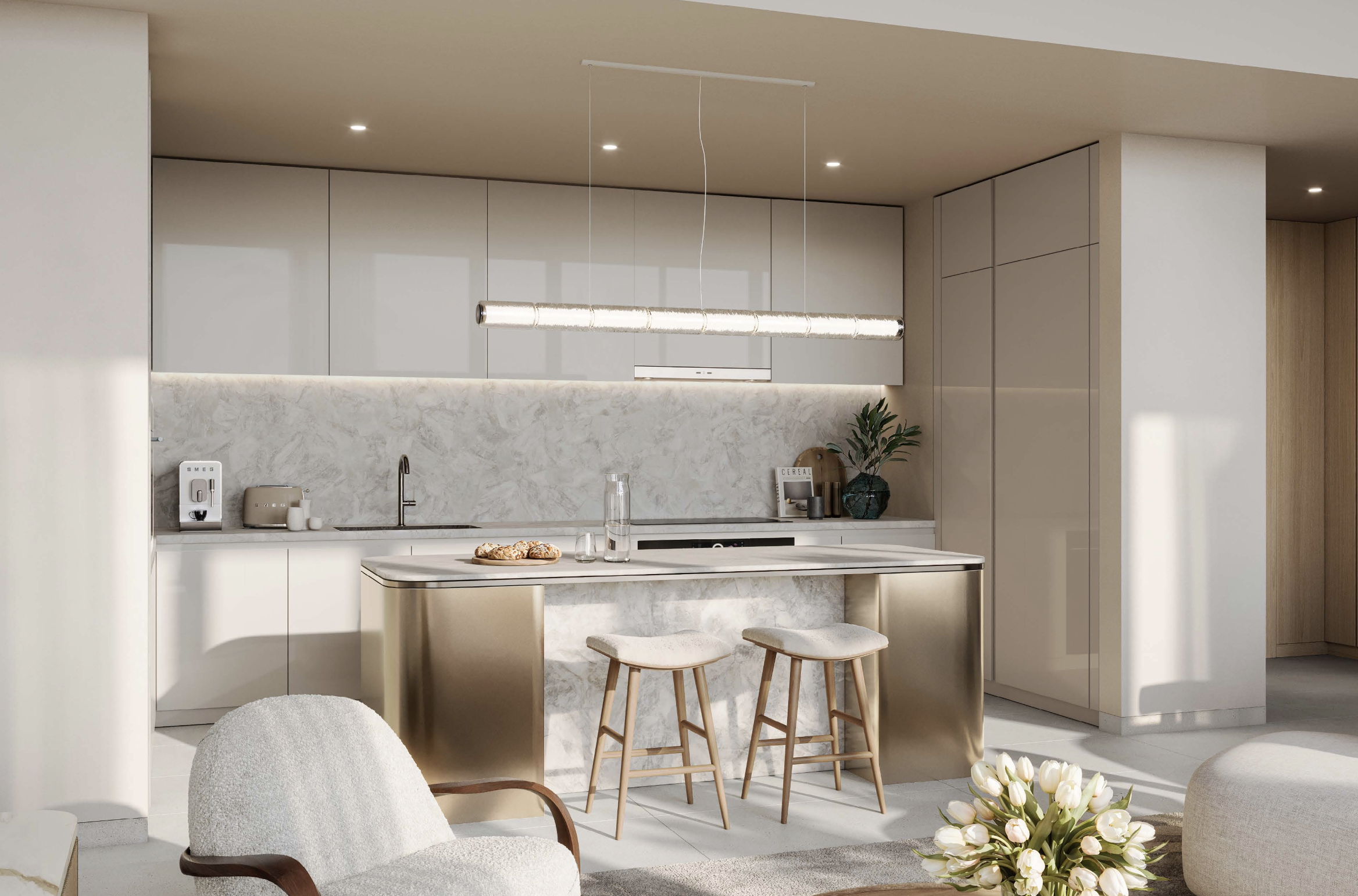 Palm Central — Luxury kitchen with marble finishes