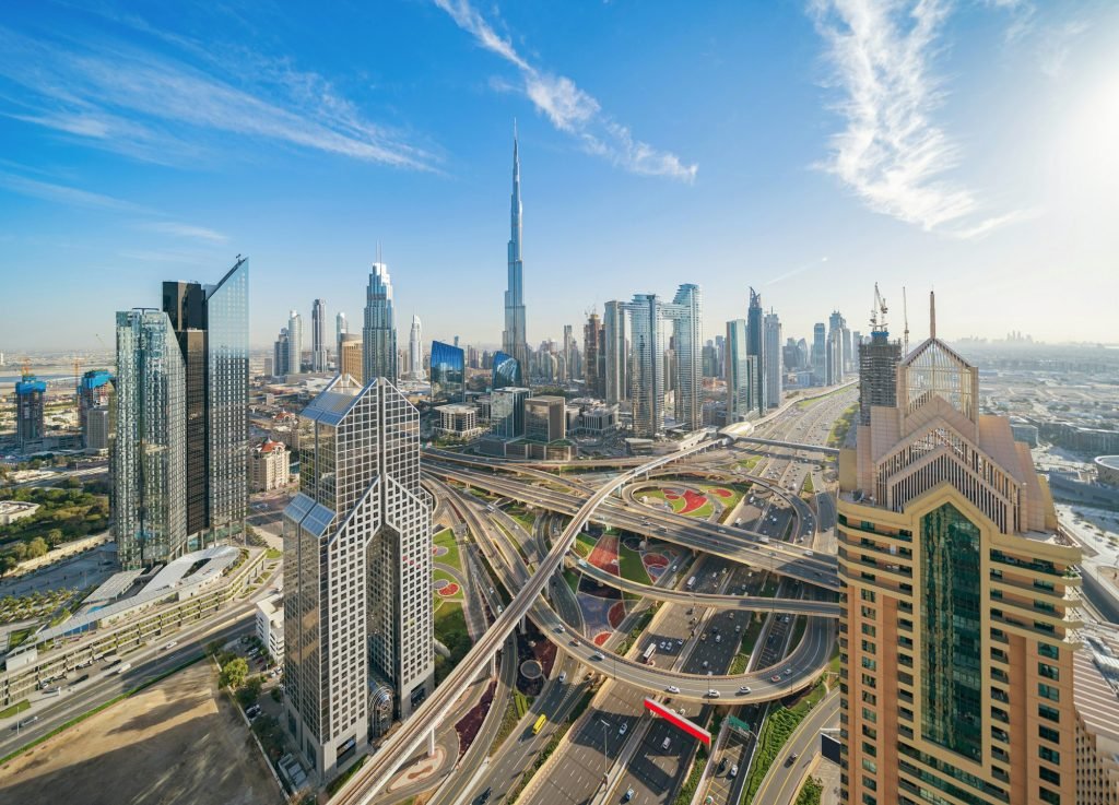 Dubai Downtown skyline, United Arab Emirates or UAE. Urban city.