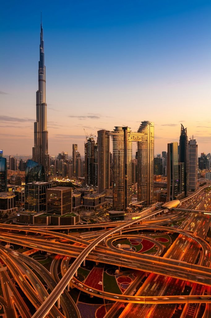 Magnificent futuristic view of the Dubai with the Burj Khalifa skyscraper, UAE